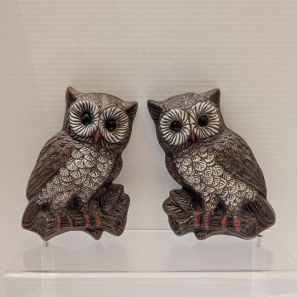 Vintage 1970s MCM Owl Owls Set of 2 Foam Wall Plaque Wall Decor Wall Hanging